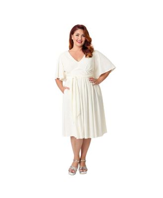 Plus Size 1940s Velvet Flutter Sleeve Swing Dress
