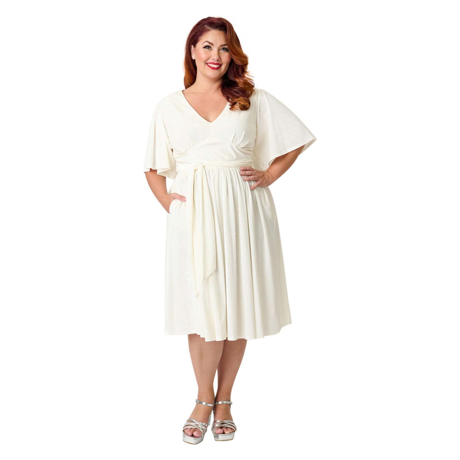 Plus Size 1940s Velvet Flutter Sleeve Swing Dress