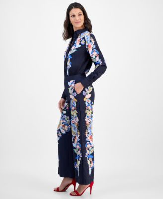 Women's Floral Placement-Print Pull-On Pants