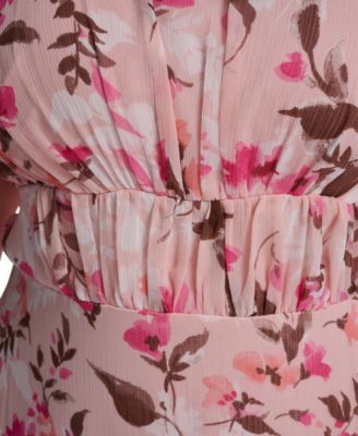 Plus Size Smocked Waist Cape-Sleeve Dress