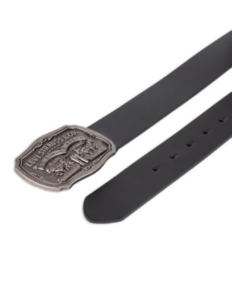 Leather Men's Belt with Plaque Buckle