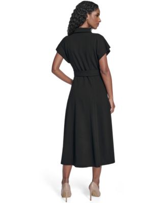 Women's Extended Cap-Sleeve Belted Shirtdress