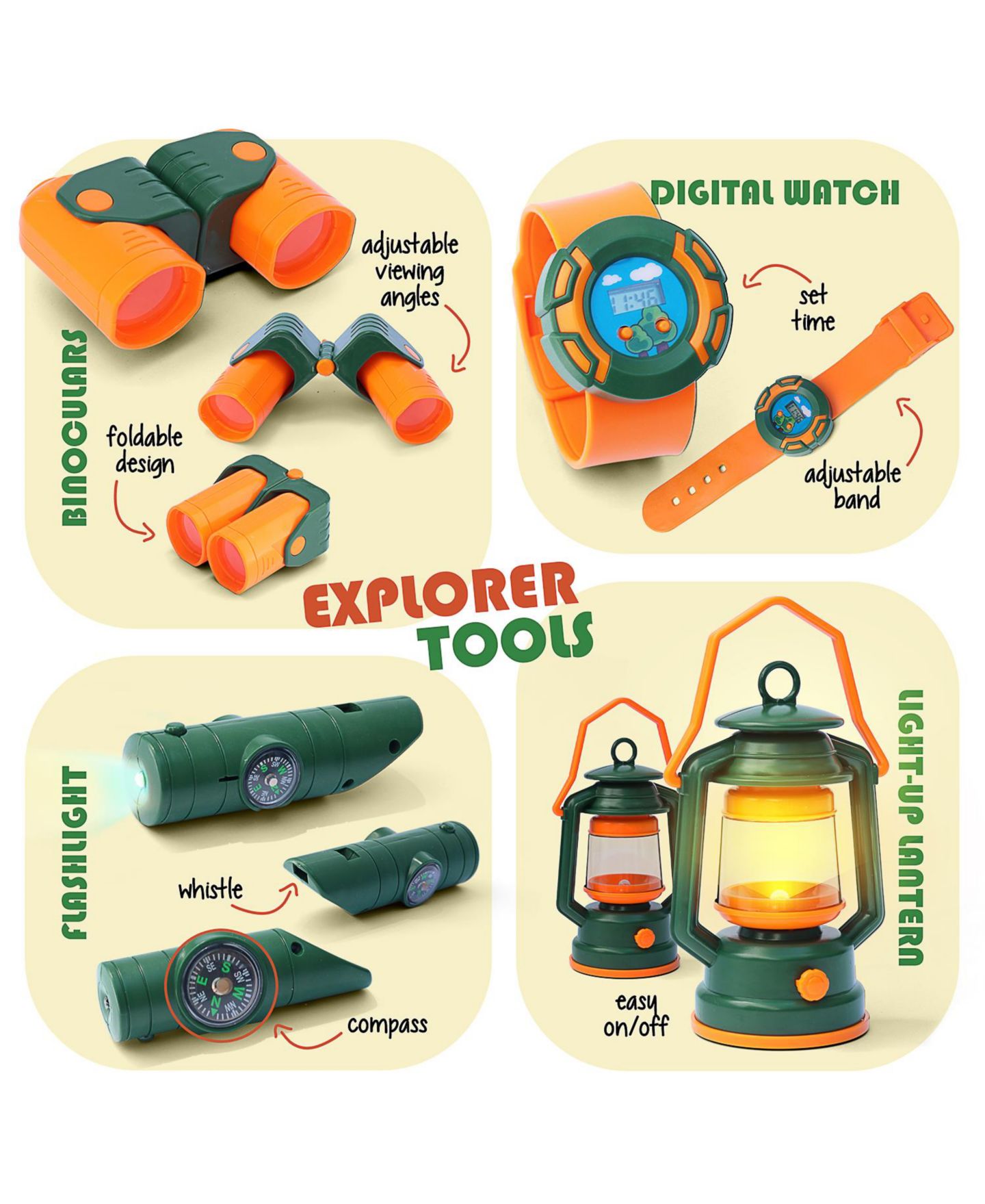Детские игрушки Clara Clark Camping Pop-Up Tent Light-Up 17-Piece Play Set, Ages 3+, цвет: Зелёный / Оранжевый — фото 5