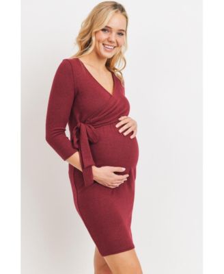 Maternity V Neck Wrap 3/4 Sleeve Nursing Dress