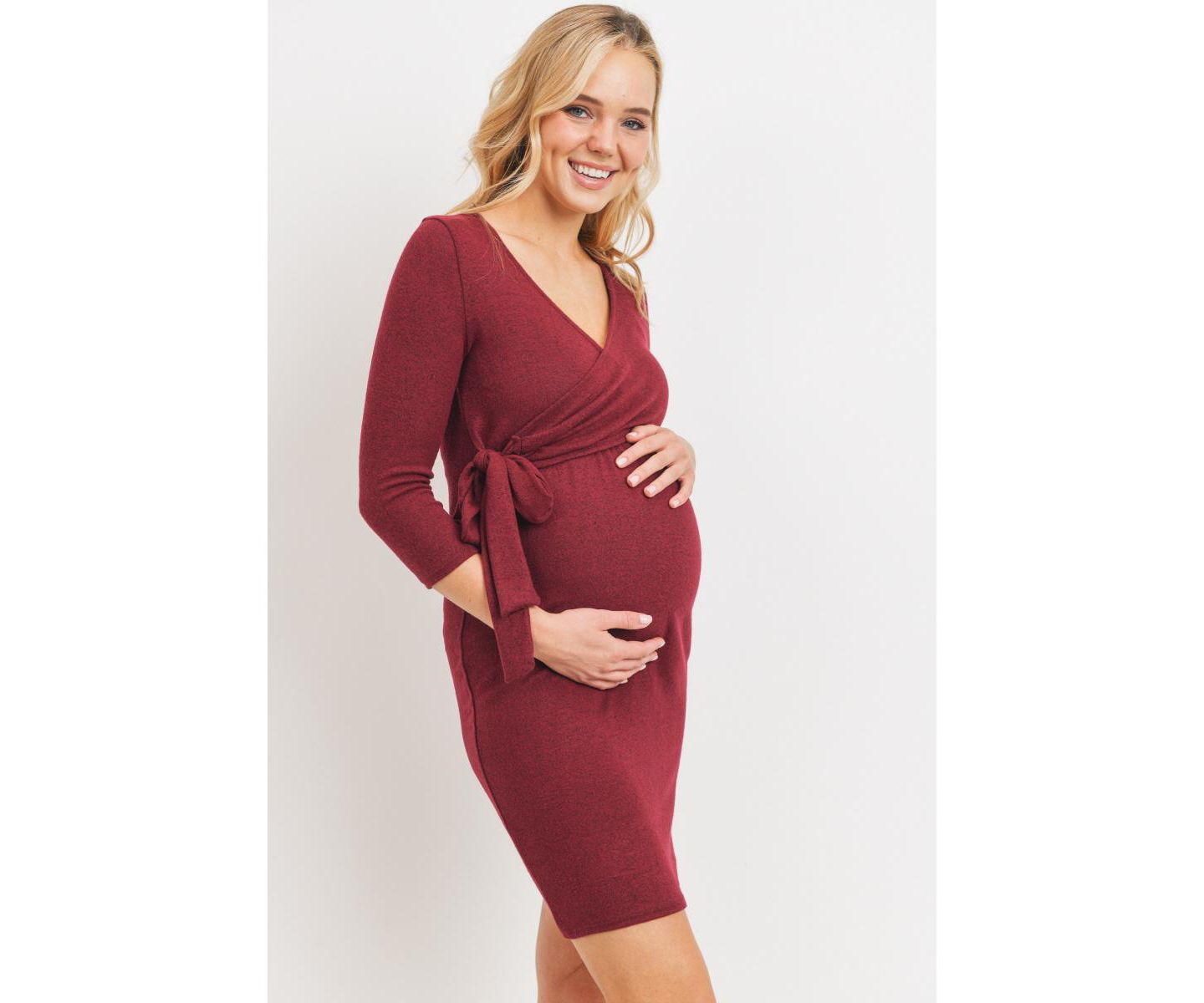 Женское платье Hello Miz V Neck Wrap 3/4 Sleeve Nursing, цвет: Бордовый — фото 2