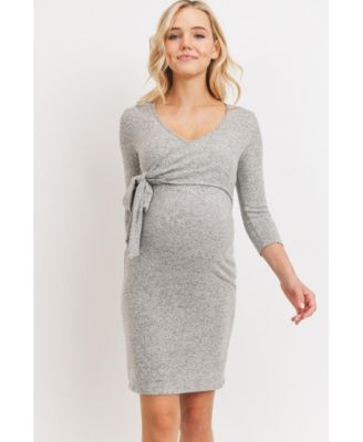 Maternity V Neck Wrap 3/4 Sleeve Nursing Dress