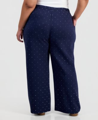 Trendy Plus Size Dot-Print Wide-Leg Fleece Pants