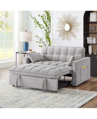 4 in1 Loveseat Sofa Bed with Armrests & Storage Pockets, Multi-Function Tufted Pull-out Sofa Bed with Adjustable