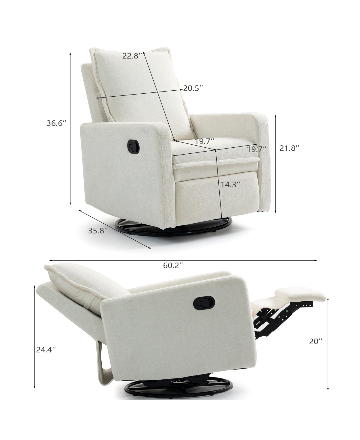 Boyel Living Short Plush Armchair Sofa Manual Button Recliner Chair, Camel