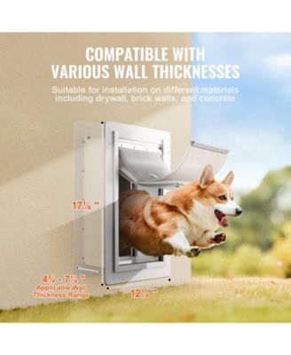 Metal Frame Wall-Entry Pet Door with 3-Flap System, Medium, White