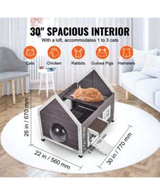 Weatherproof Wooden Outdoor Cat House with Side Door, 30