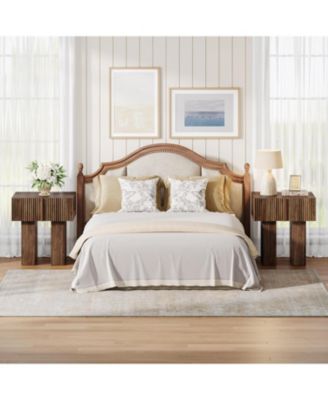 Fluted Nightstand Set of 2, Wooden Night Stand with Storage Drawer, Modern Bedside Table Side End Table