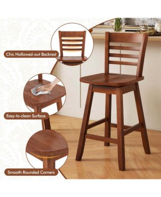 2 PCS 24.5" Counter Height Bar Chairs Swivel Bar Stools with Hollow Backrest