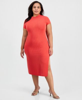 Plus Size Short-Sleeve Mock Neck Midi Dress
