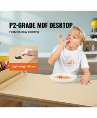 Kids Art Table with 2 Chairs Wood Activity Table with Cabinet for Craft and Learning