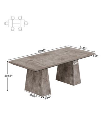 63-Inch Dining Table with Double Pedestal Base, Modern Kitchen Tabl, Espresso Brown
