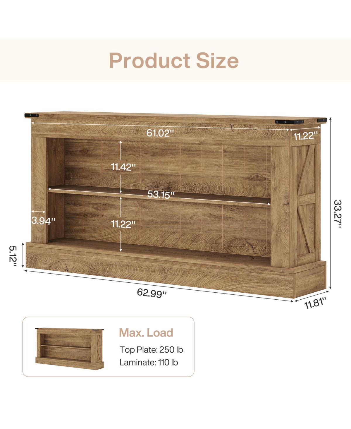Tribesigns 63-Inch Long Console Table for Entryway, Narrow Farmhouse Sofa with Shelves