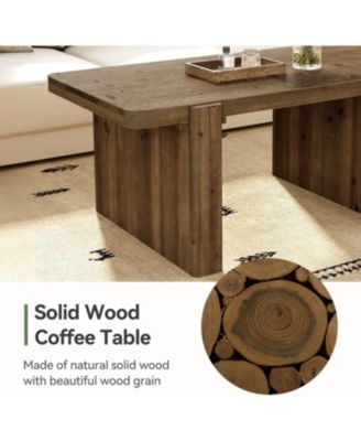 Farmhouse Coffee Table with Heavy-Duty Legs, Solid Wood