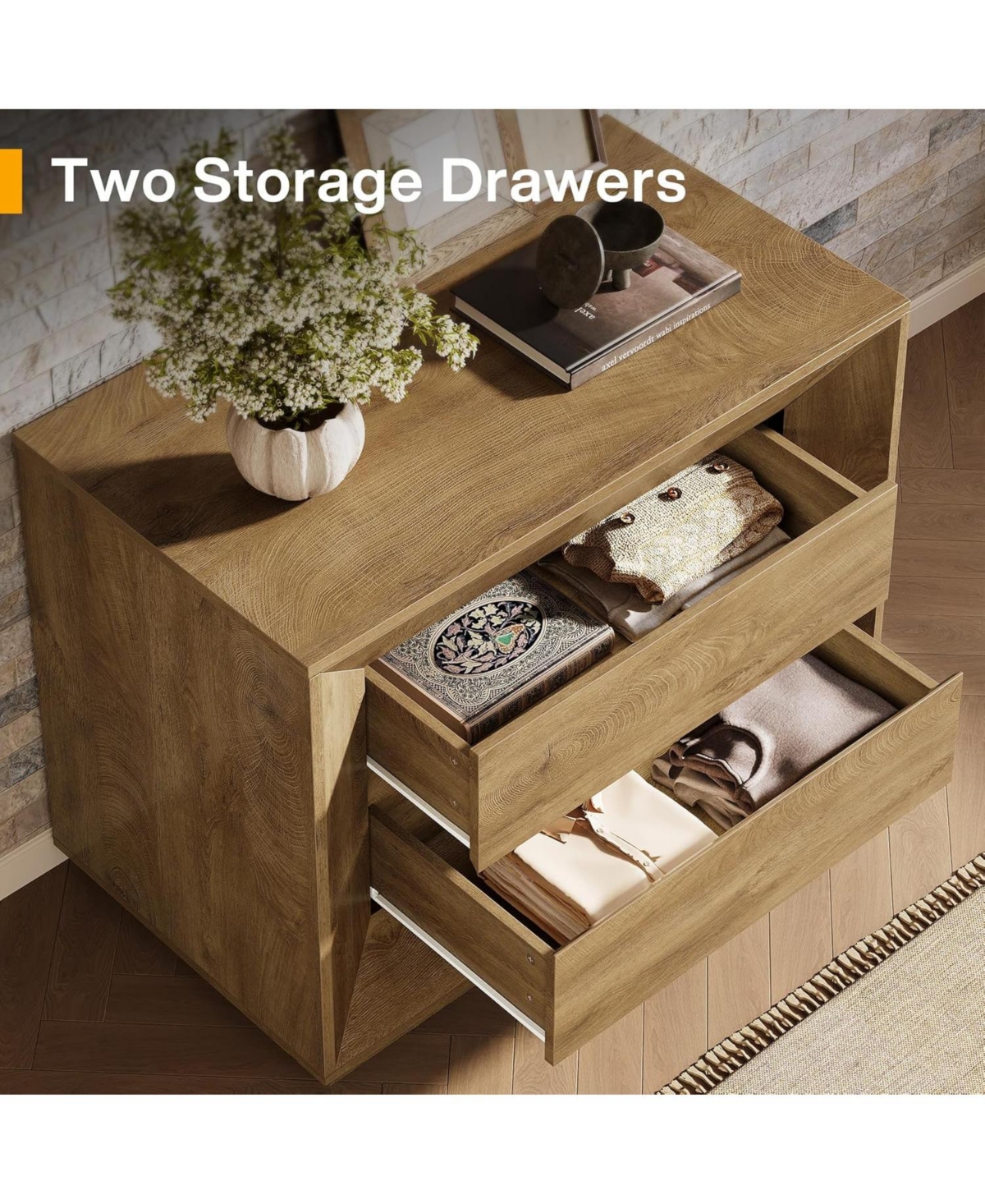 Tribesigns Nightstand, Large Night Stand with 2 Drawers, Oversized Nightstand Bedside Table Sofa End Table for Bedroom