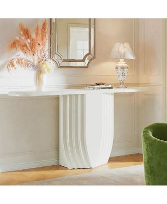 Modern White Console Table, 63 inch Wooden Entryway Sofa Table with Geometric Base, Contemporary Accent Console