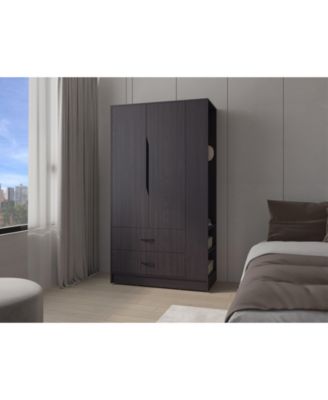 Sehili 3-Door Wardrobe with Drawer, Side Shelves & Hanging Rods, Contemporary Wenge Finish