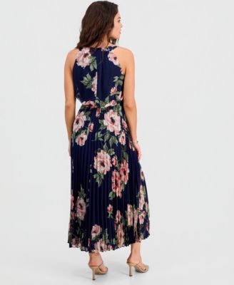 Petite Printed Halter Pleated Maxi Dress