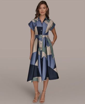 Petite Belted Short-Sleeve Shirt Dress