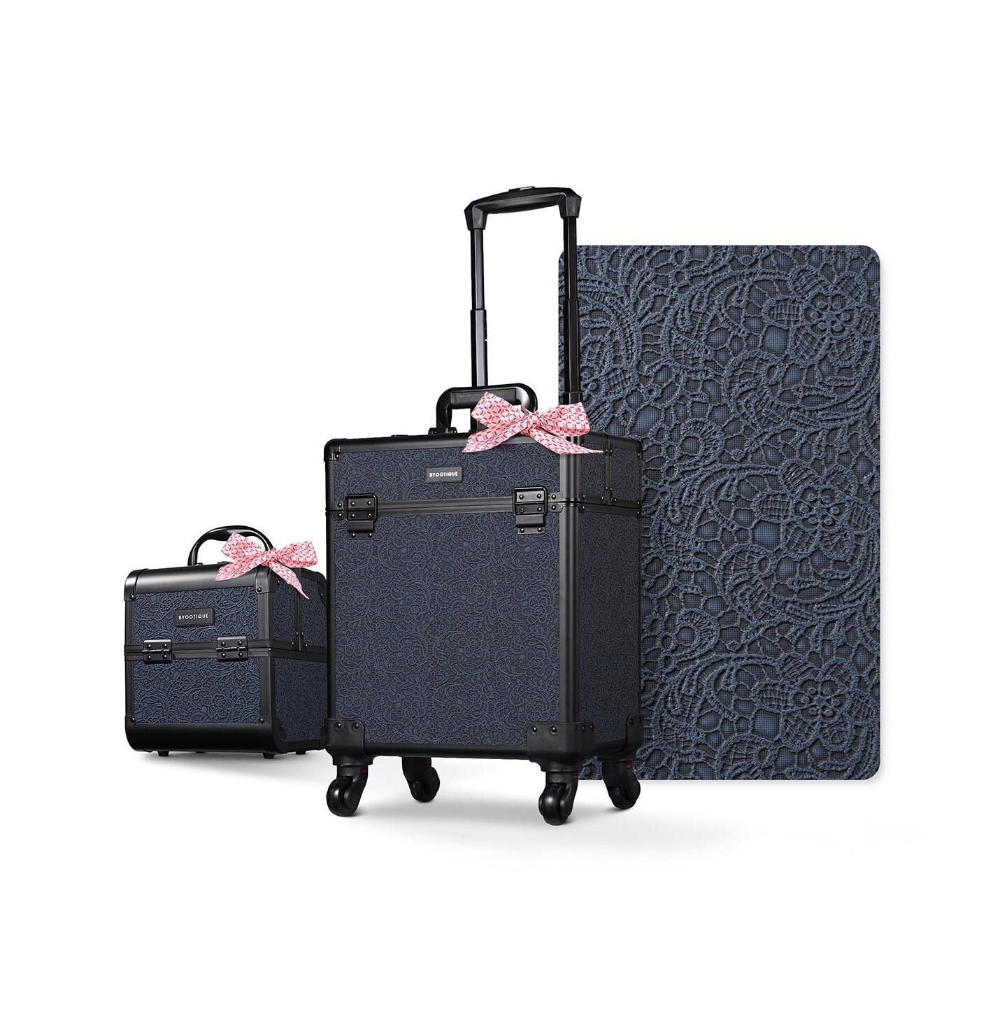 Сумки Byootique 2-Piece Makeup Train Case Cosmetic Organizer Kit Rococo Coral Artists, цвет: Синий — фото 1
