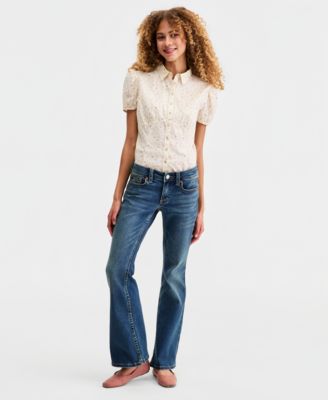 Women's Low Rise Flap-Pocket Flared Jeans