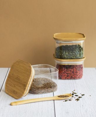 Square Glass Canisters With Bamboo Lid, Set of 3