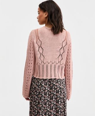 Women's Cotton Pointelle Cropped Cardigan