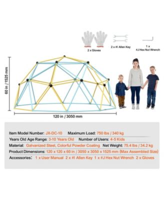 10FT Kids Climbing Dome Jungle Gym 750 LB Capacity