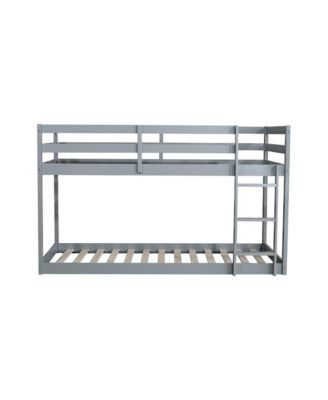 Bunk Bed with Ladder Solid Rubber Wood Floor Bunk Bed with Storage & Guardrails