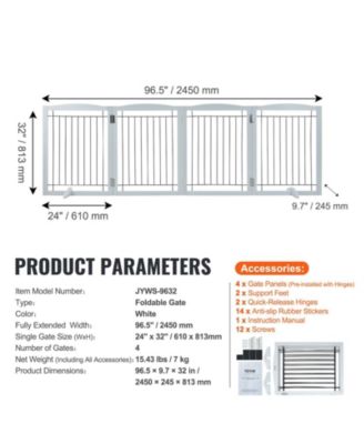 4-Panel Foldable Freestanding Pet Gate, 96.5" W x 32" H