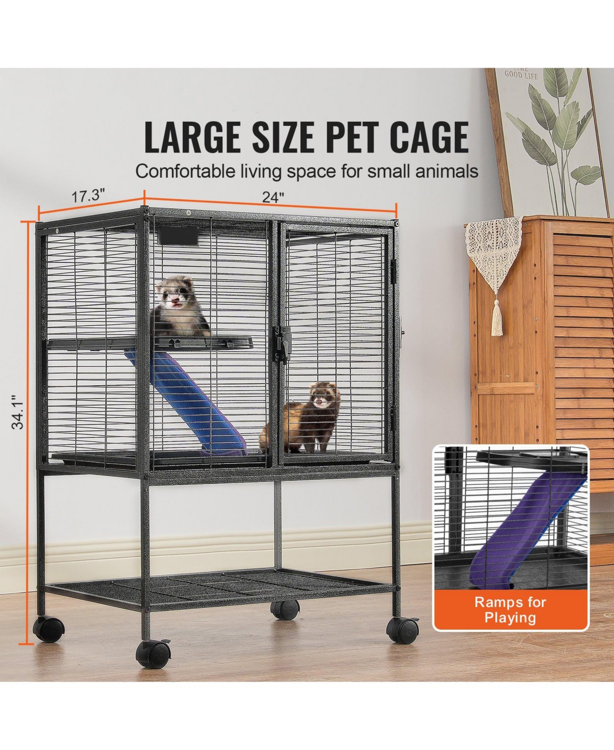 Cozito 34" 2-Tier Rolling Small Animal Cage with Tray
