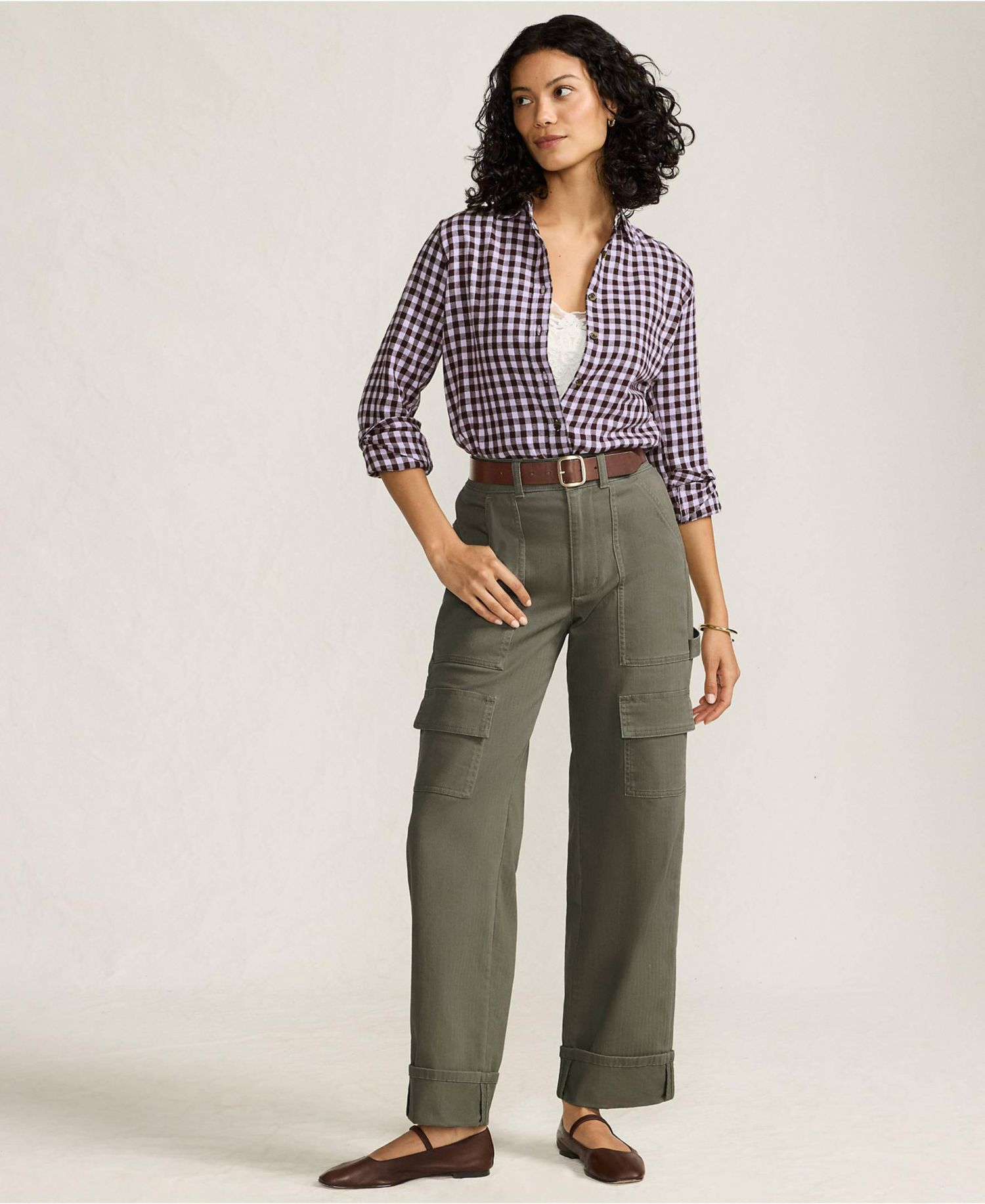 Petite Chino Mid Rise Straight Leg Cargo Ankle Pants