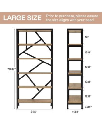 71 Inch Industrial Bookshelf, 6 Shelf Etagere Bookcase, Free Standing Open Book Shelves Storage Display Shelf