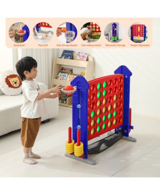 4-in-1 Giant Game Set with Jumbo Connect 4, Basketball, Ring Toss & Golf. Adjustable, portable fun for kids & adults
