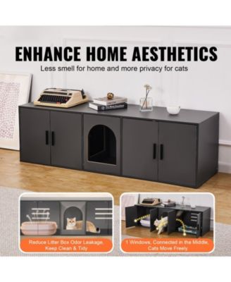 Double-Compartment Wooden Cat Litter Box Enclosure, Black