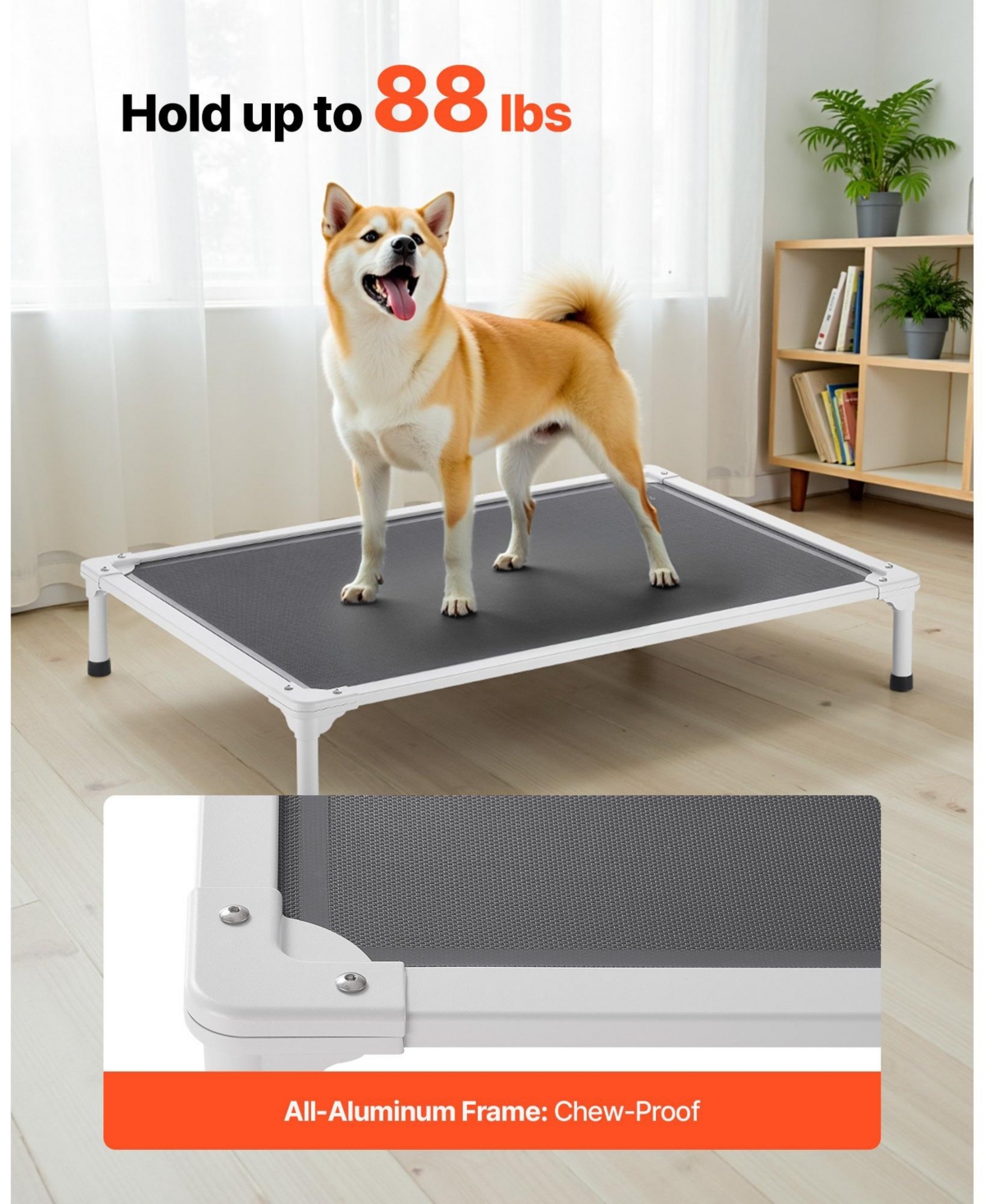 Cozito Aluminum Portable Elevated Pet Cot, Large, Gray