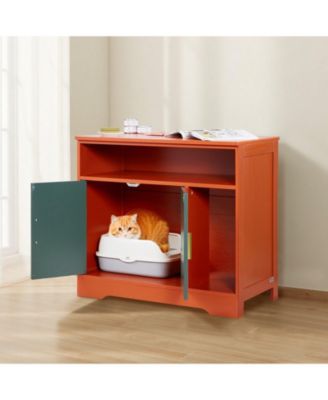 Modern Wooden Litter Box Enclosure with Storage Shelf