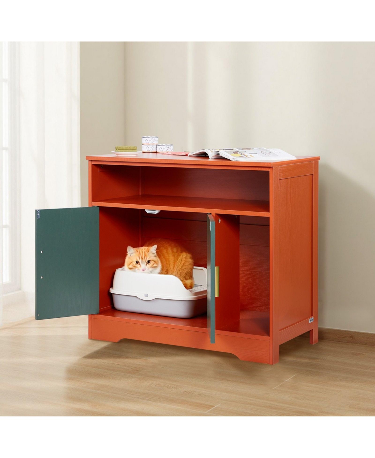 Cozito Modern Wooden Litter Box Enclosure with Storage Shelf