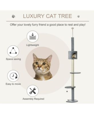 85.5" Cat Tree with Scratching Post, Hanging Balls