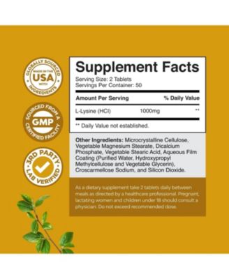 Lysine Tablets, 100ct