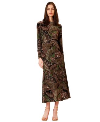 Women's Midi Velvet Printed Long-Sleeve Dress