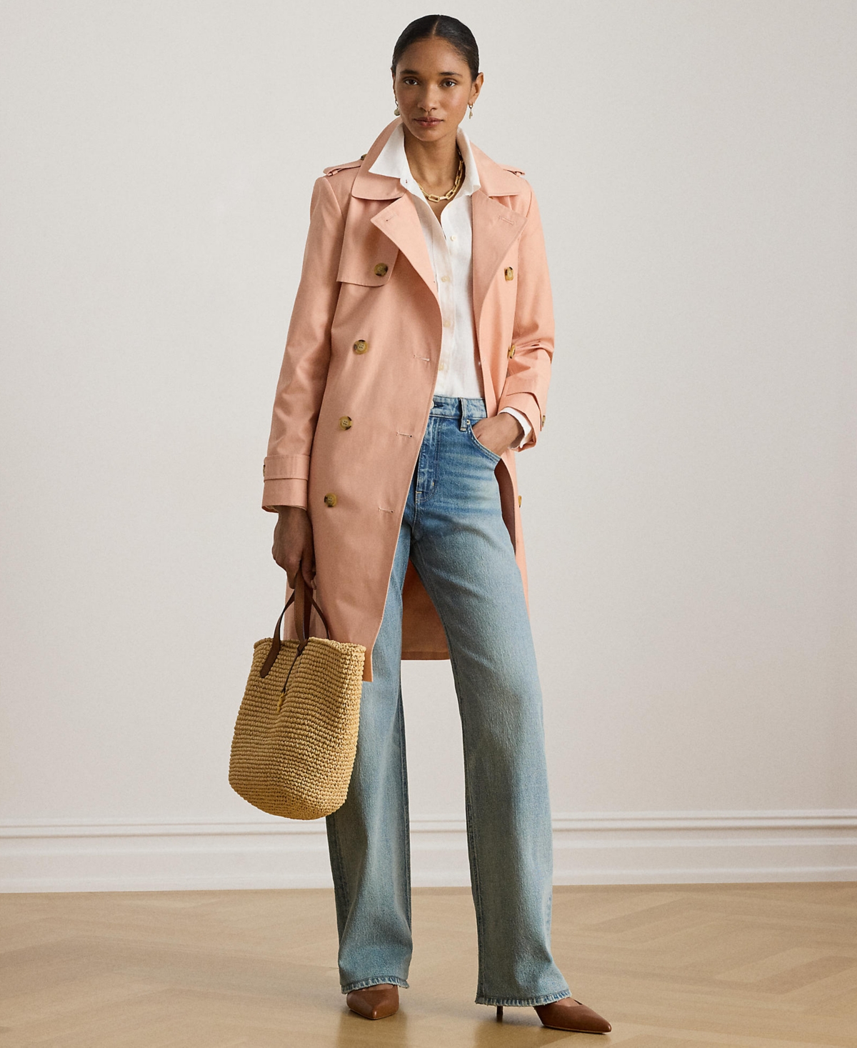Lauren Ralph Womens Double-Breasted Belted Trench Coat
