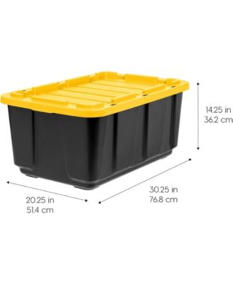 USA 27 Gallon Heavy Duty Truck Bed Toolbox Storage Tote Bins with Lids, Garage Organization, Black/Yellow, 2 Pk