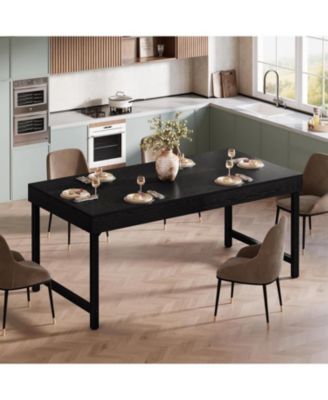 Farmhouse Dining Table for 4-6 People, 55 Inches Industrial Rectangular Kitchen Dinner Table