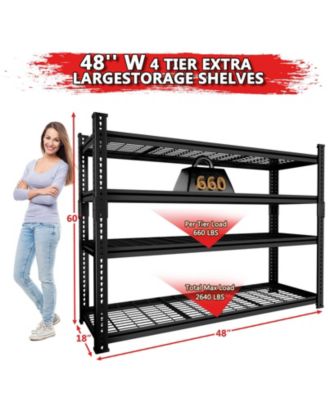 4-Tier 48 in W x 60 in H x 18 in D Adjustable Heavy Duty Metal Shelving Unit