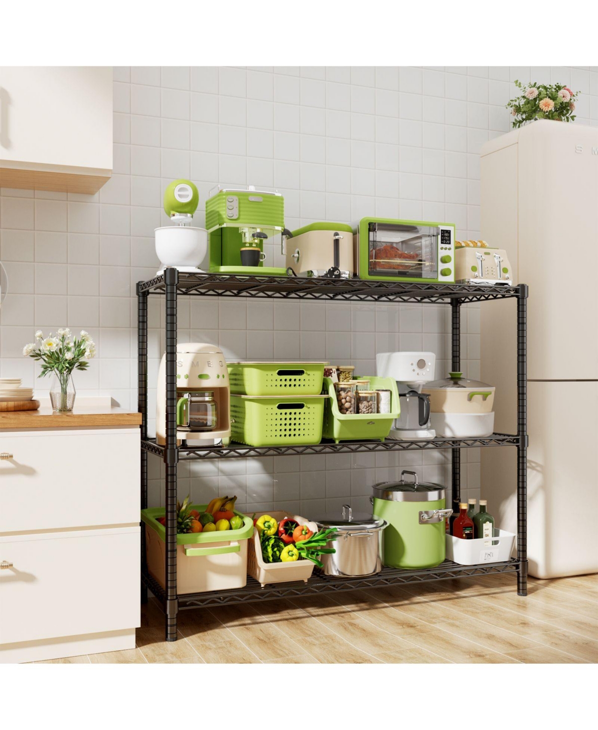 Lovmor 3-Tier 48 in W x 47 in H x 20 in D Height Adjustable Garage Wire Shelving Unit